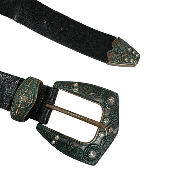 Steve Madden Western Embellished Black Leather Belt Medium Stud Rodeo Bling - Picture 3 of 7